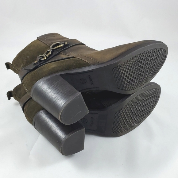 GEOX Respira Leather Ankle Strap Heeled Boots Olive Green Size 10 - Picture 5 of 16
